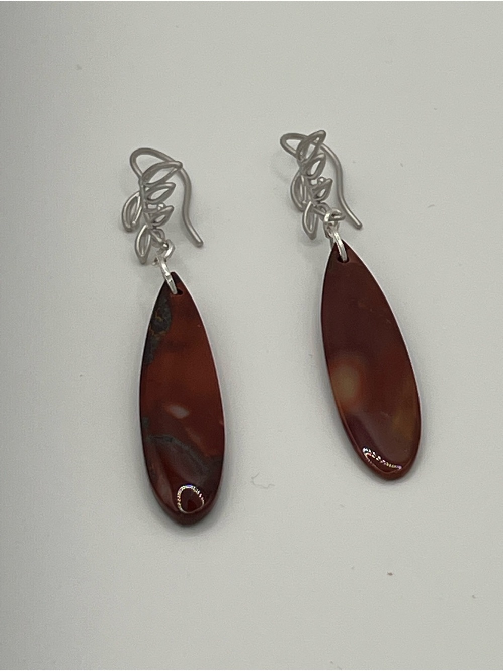 Red Jasper & Brushed Silver Leaf Dangle Earrings